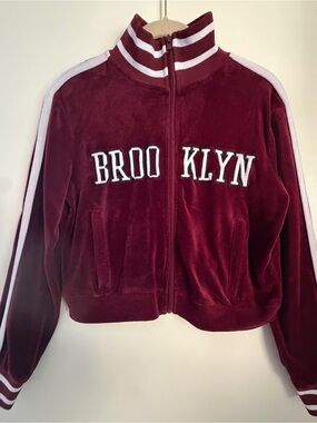 Women's Burgundy Velour Zip-Up 'Brooklyn' Track Jacket